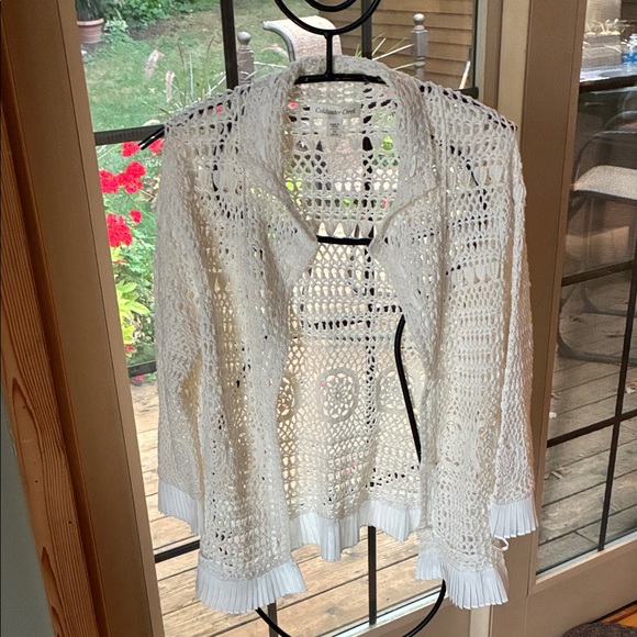 Coldwater Creek Ivory Crochet Open-Front Sz. M Sweater Cardigan - Picture 1 of 10